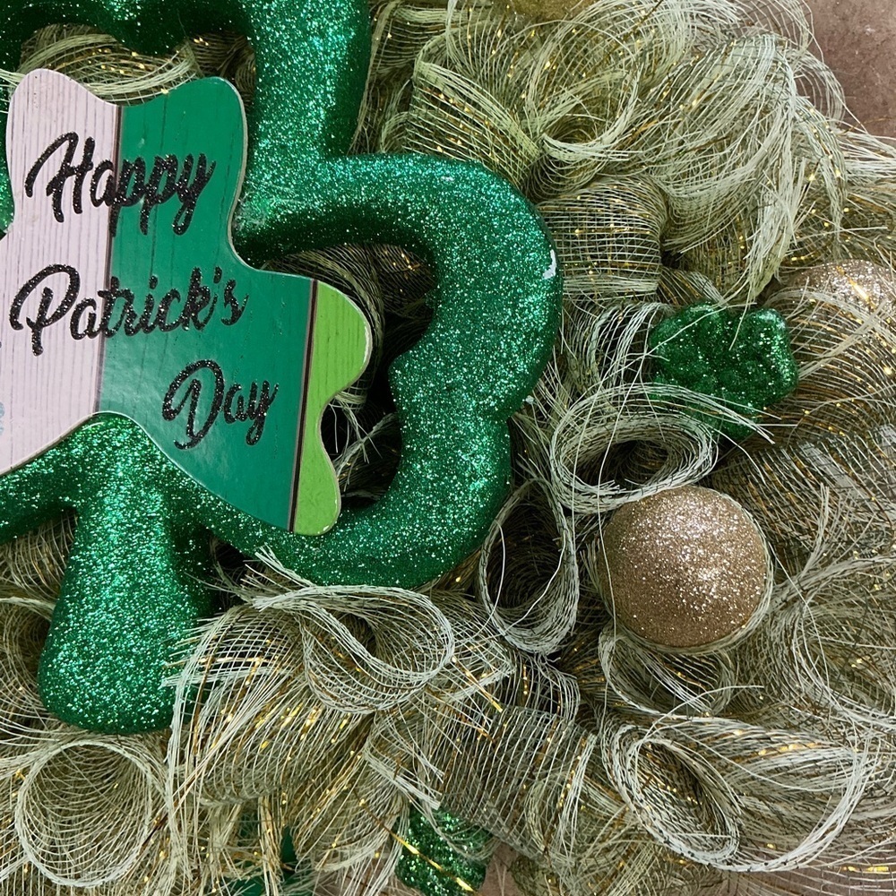 Saint Patricks Day Irish Clover Hand Made Holiday Decor Green Gold Ribbon 20 In - Picture 5 of 14